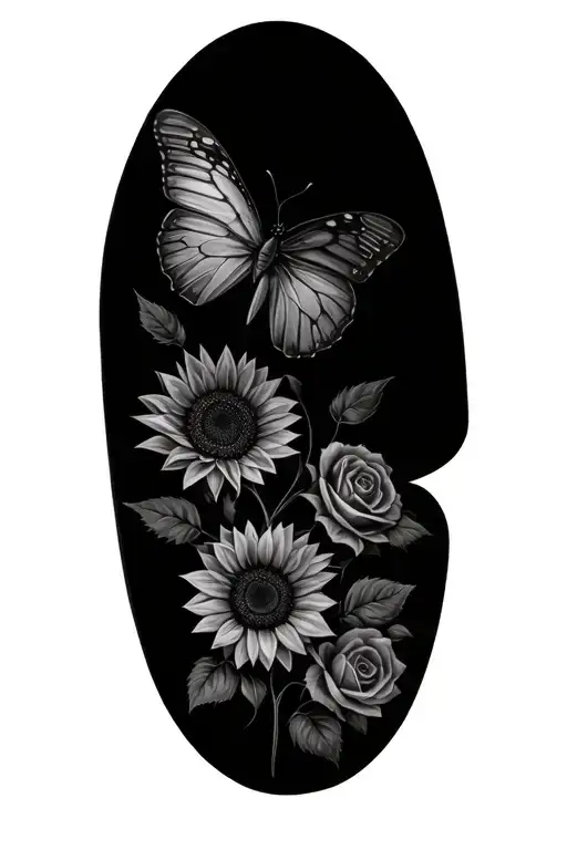 Sunflowers And Roses Butterfly