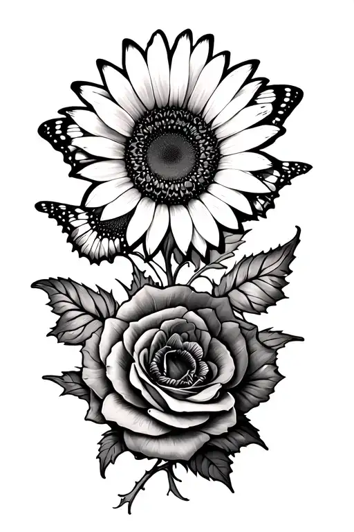 Sunflowers And Roses Butterfly