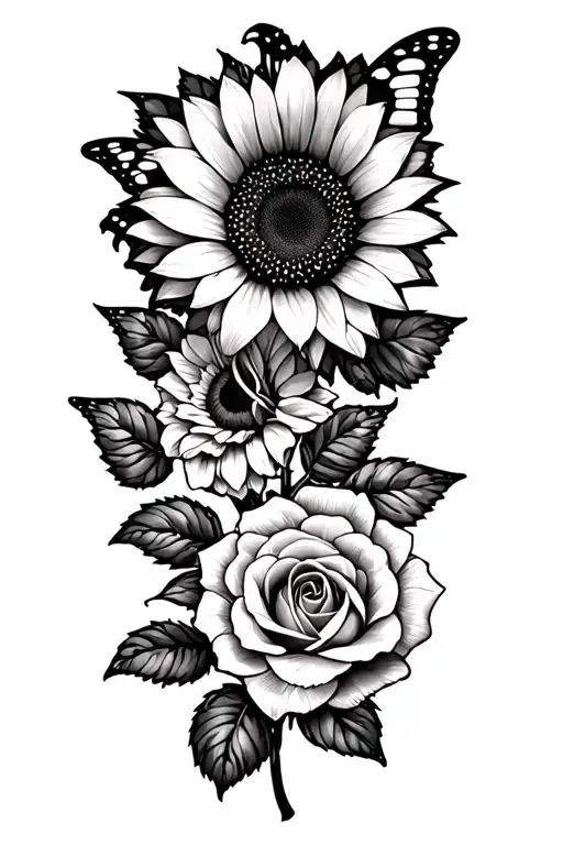 Sunflowers And Roses Butterfly