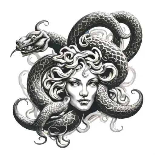 Medusa Holding A Giant Snake