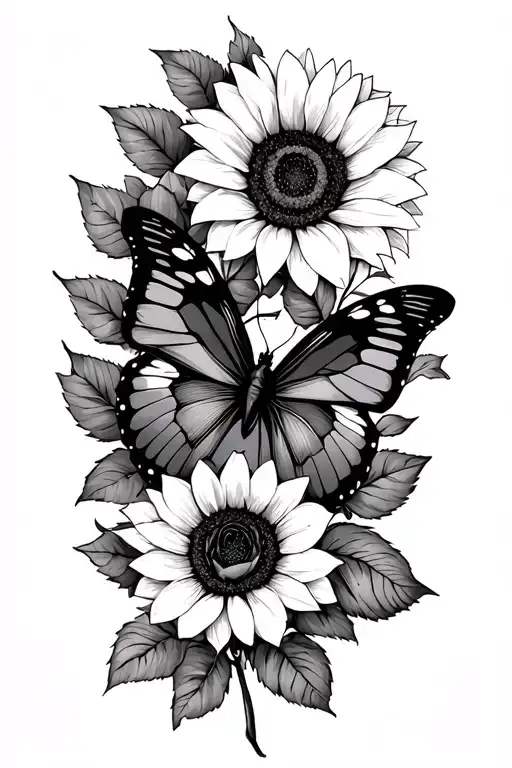 Sunflowers And Roses Butterfly