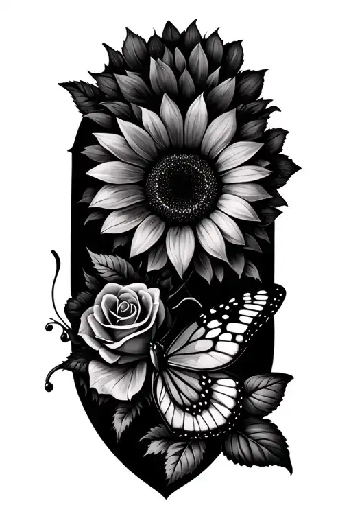 Sunflowers And Roses Butterfly