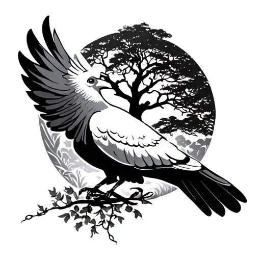 A Dove With A Tree Behind It
