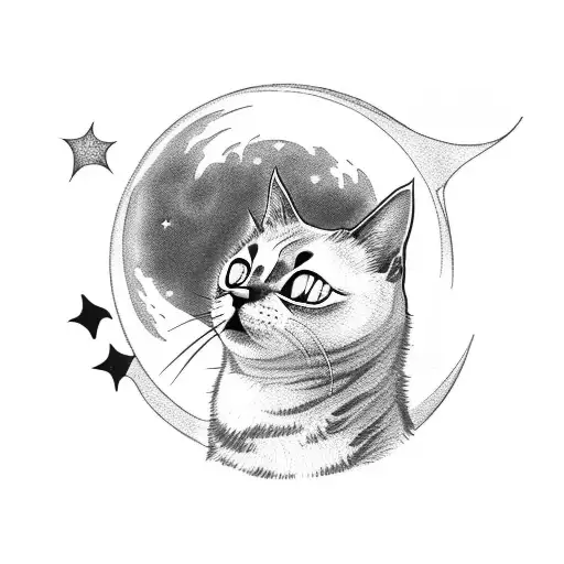 Cat Silhouette With Moon And Stars