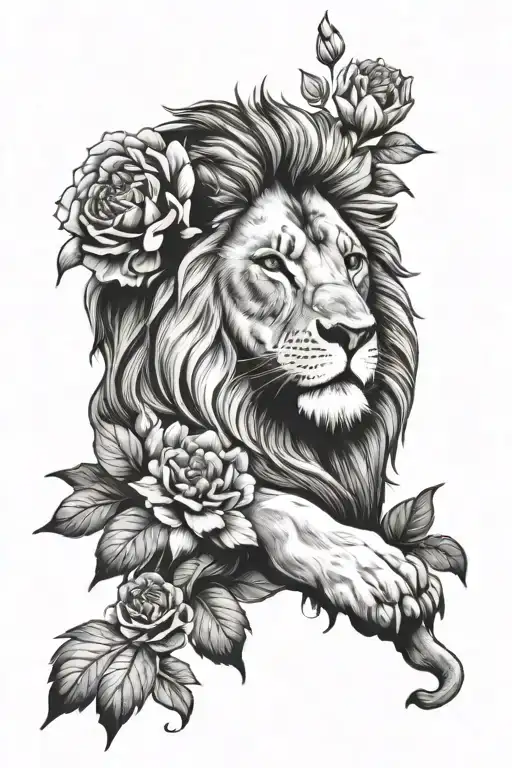 Lion And Flowers