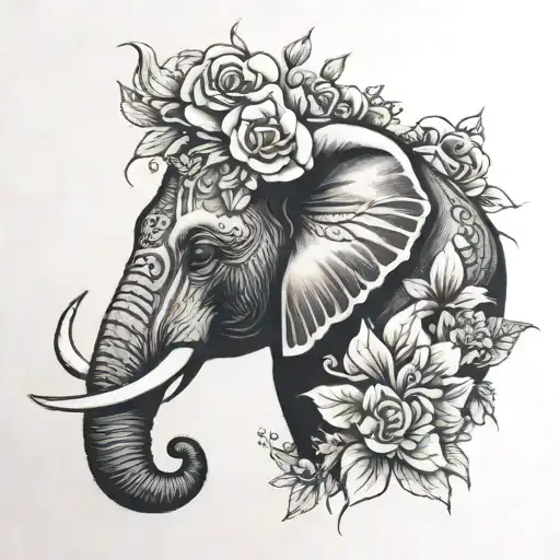 Elephant Head With Flowers But Masculine