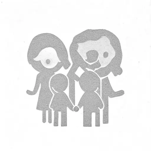 A Silhouette Of A Father Holding Hands With Three Smaller Silhouettes Of His Daughters
