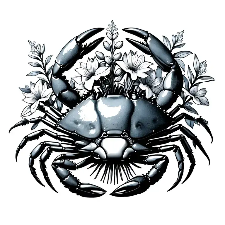 Cancer Zodiac Crab Holding Bouquet Of Delphinium