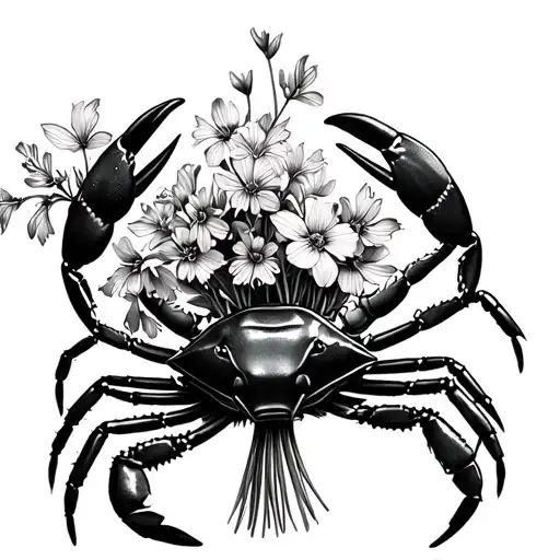 Crab Holding Bouquet Of Larkspur In Each Pincher For Cover Up