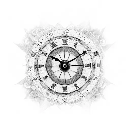 A Sketch-style Tattoo Of A Celestial Clock With Egyptian Gods And The Number 27 As The Time