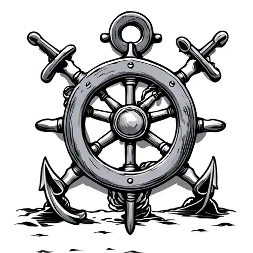 Ships Wheel And Anchor Surrounded