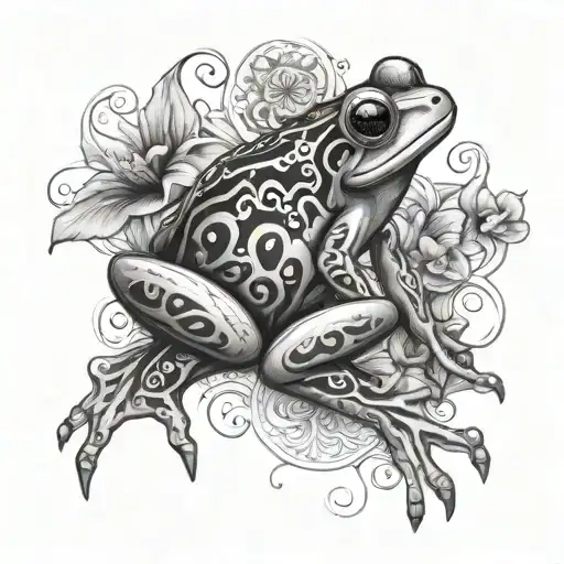 Coqui Frog With Floral And Musical Patterns Aorund It