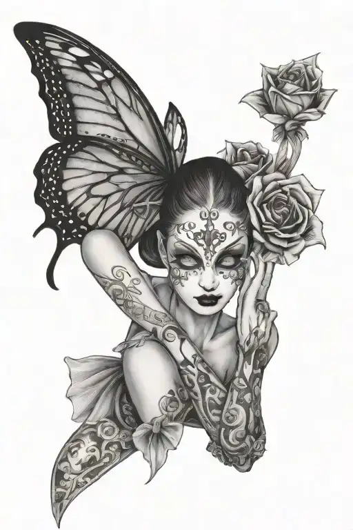 Gothic Ballerina Holding Mask Split In Half