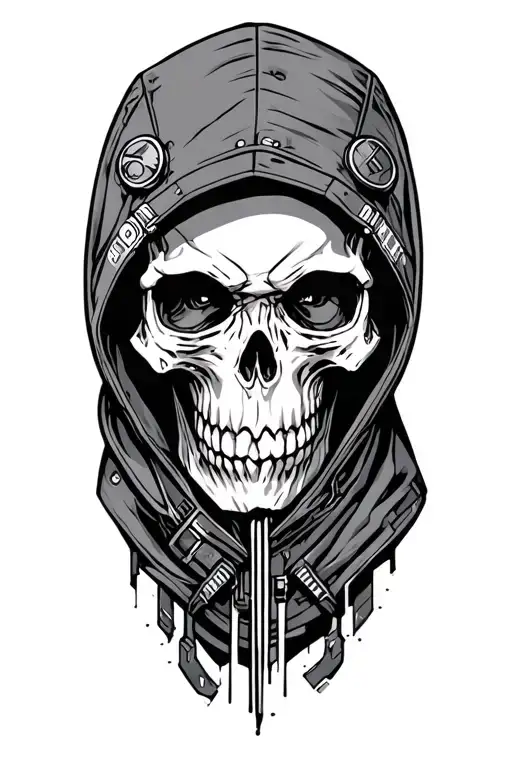 Skull Wearing A Hood With A Cyberpunk Theme