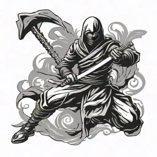 Ninja Coming Out Of Smoke Slicing With A Katana Sword