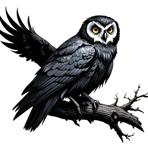 Raven And Owl Perched