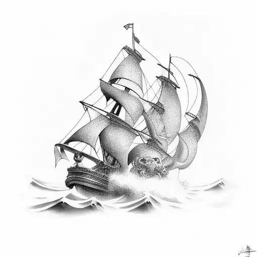 Ship With Waves And Kraken Vs Poseidon