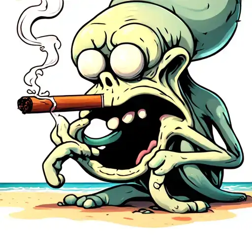 Squidward Smoking A Blunt On The Beach