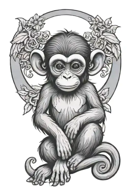 Black And Grey Monkey With A Halo