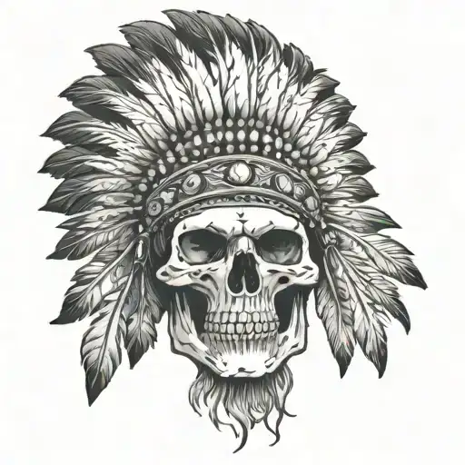 Skull In Full Indian Headdress With A Chinook In The Background