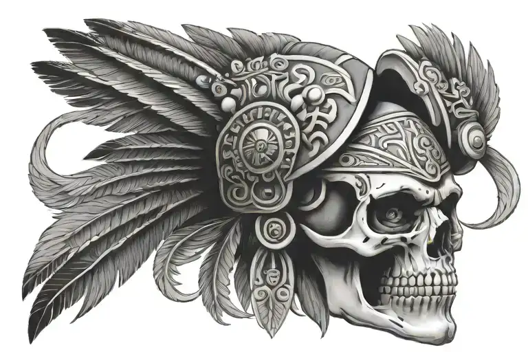 Aztec Warrior Skull Wearing A Jaguarskull Headpiece