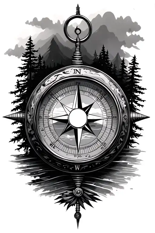 Compass With Nature Scene