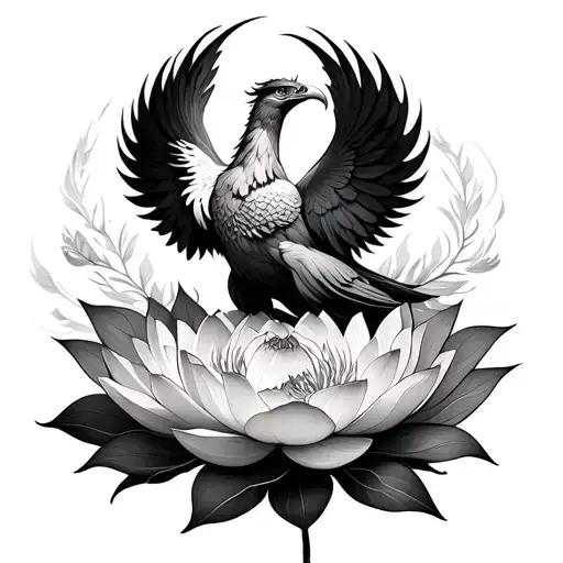 Phoenix Rising From Lotus Flowers