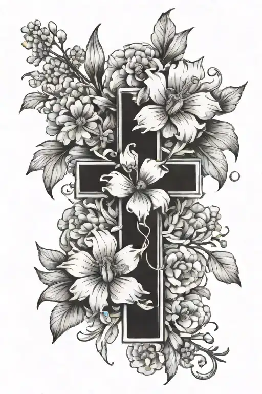 Cross With February Birth Flower And March Birth Flower