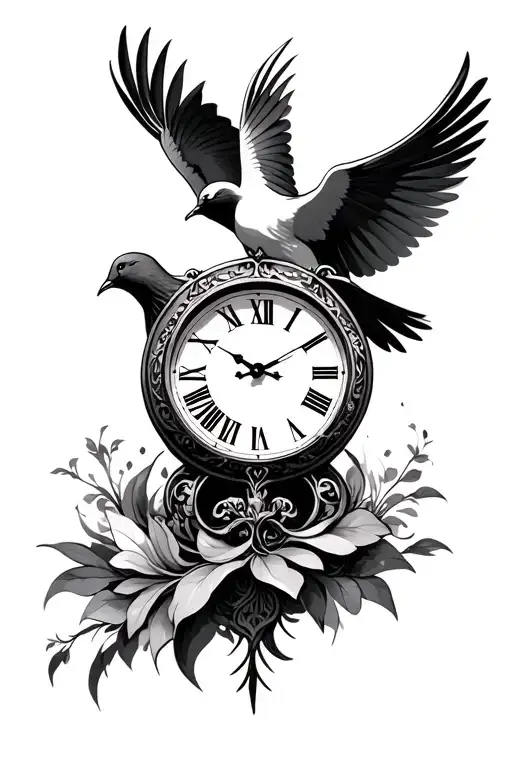 A Clock With Roman Numerals And A Dove