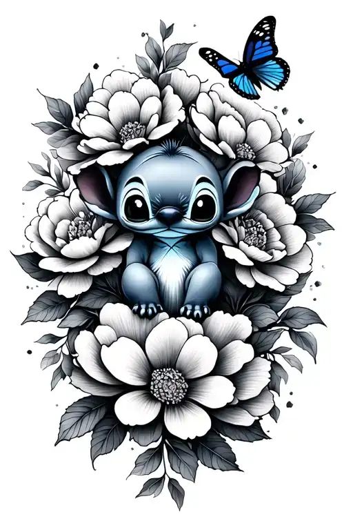 Little Stitch And Peonies And Butterfly Resting