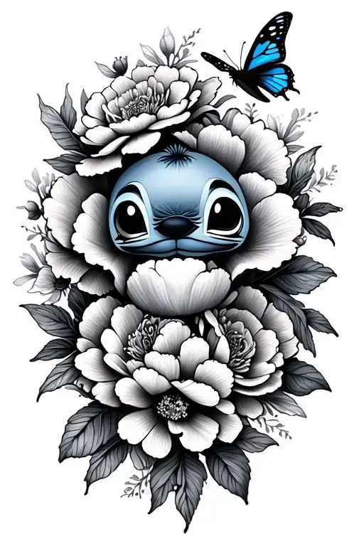Little Stitch And Peonies And Butterfly Resting
