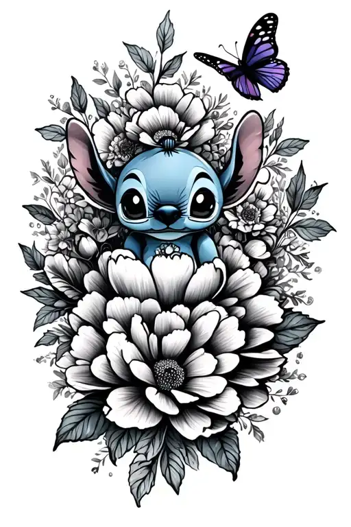 Little Stitch And Peonies And Butterfly Resting