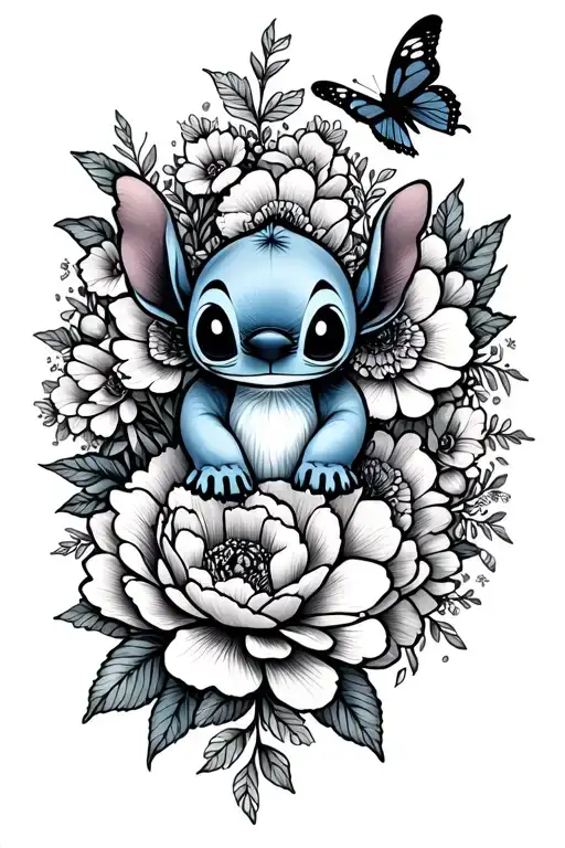 Little Stitch And Peonies And Butterfly Surrounded