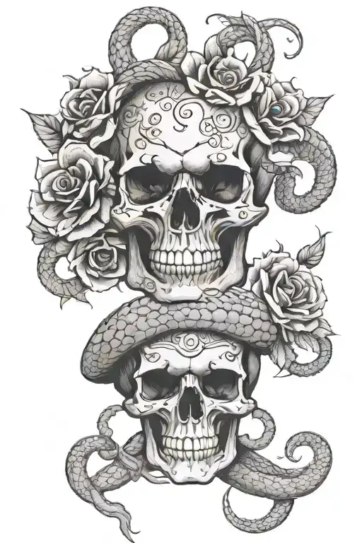 Skull Snake Flowers Intertwined