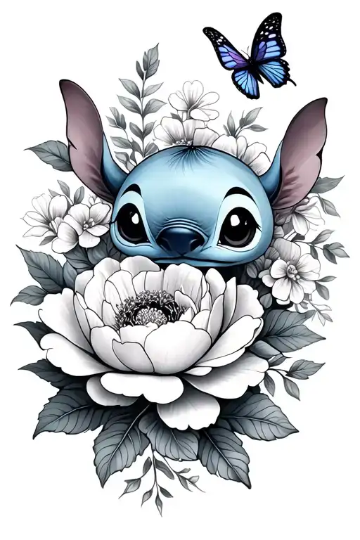 Little Stitch And Peonies And Butterfly And Leafs