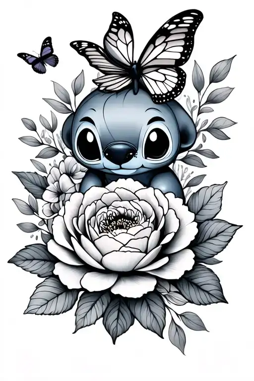 Little Stitch And Peonies And Butterfly And Leafs