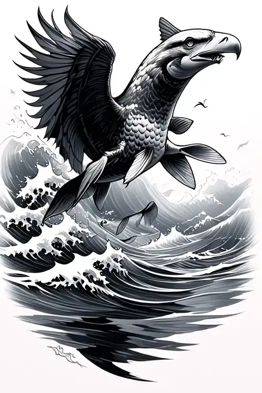 Eagle Shark Koi Fish Waves Crashing In The Background