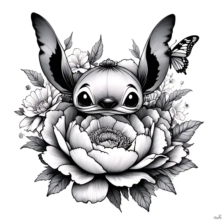 Little Stitch And Peonies And Butterfly