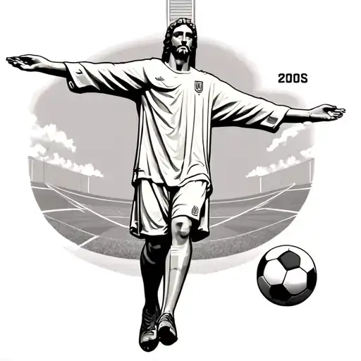 Soccer Field With Christ Redeemer Above The