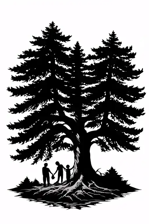 Sitka Tree Wrap Around And Family Tree With A Father With 3 Kids