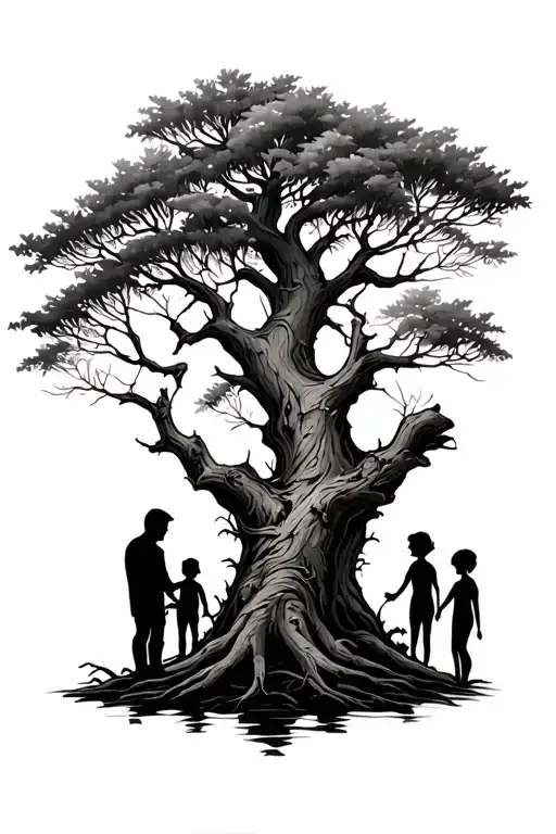 Sitka Tree Wrap Around And Family Tree With A Father With 2 Boys And 1 Girl