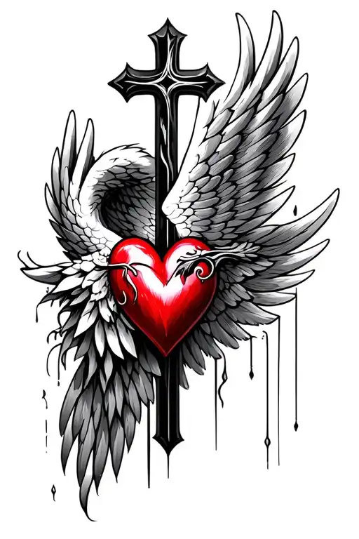Winged Heart Christian Cross