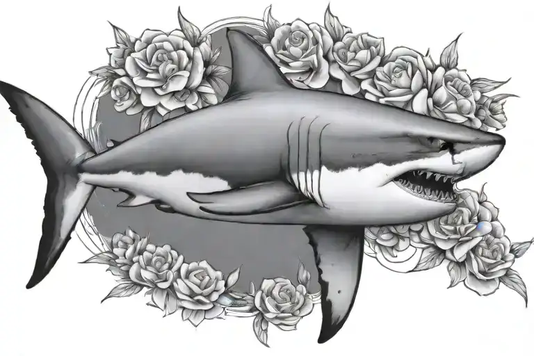 Great White Shark With Flowers Going