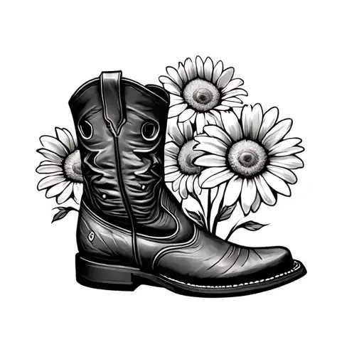 Cow Boy Boots Daisy Flower