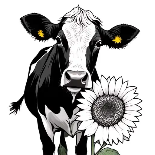 Cow And Sunflower