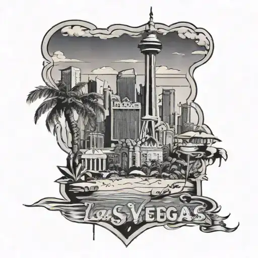 A Beach Scene With A Skyline Of Las Vegas In The Background