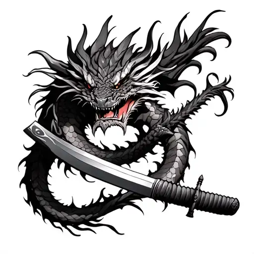 Dragon Wrapped Around A Katana
