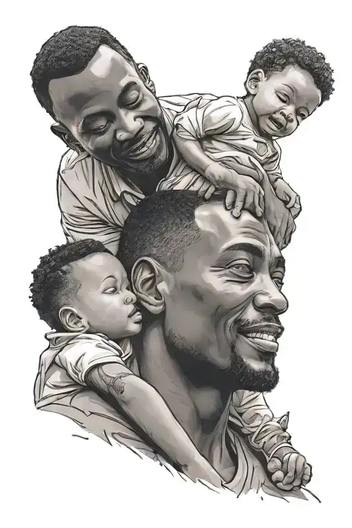 Black Father Holding Son On Shoulders On Earth