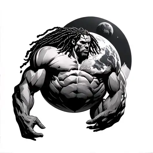 Atlas The Titan Super Muscular With Dread Locs For Hair Holding The World Over His Head