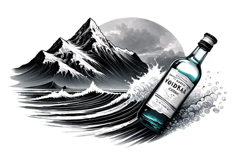 Mountain And The Ocean Wave Merging In A Vodka Bottle